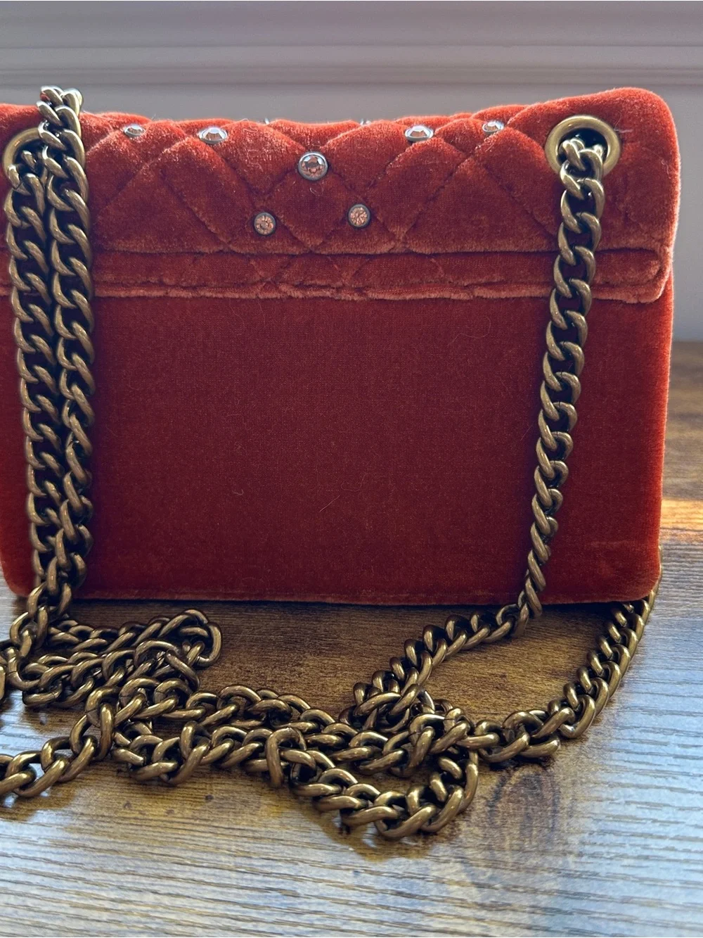 Kurt Geiger‎ Crossbody Bag Orange Velvet Mini Brixton Quilted Studded Luxury
